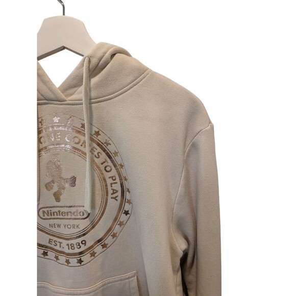 Nintendo Mario Coin Hoodie New York Store Exclusive Tan Medium Unisex Pullover - Picture 4 of 12